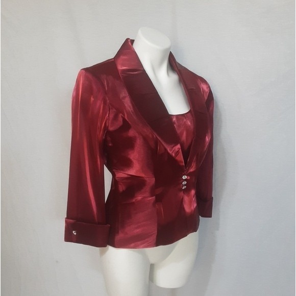 Dressbarn Collection Magenta Red Satin Formal Suit-Blouse & Blazer Set Size 8 - Picture 4 of 11